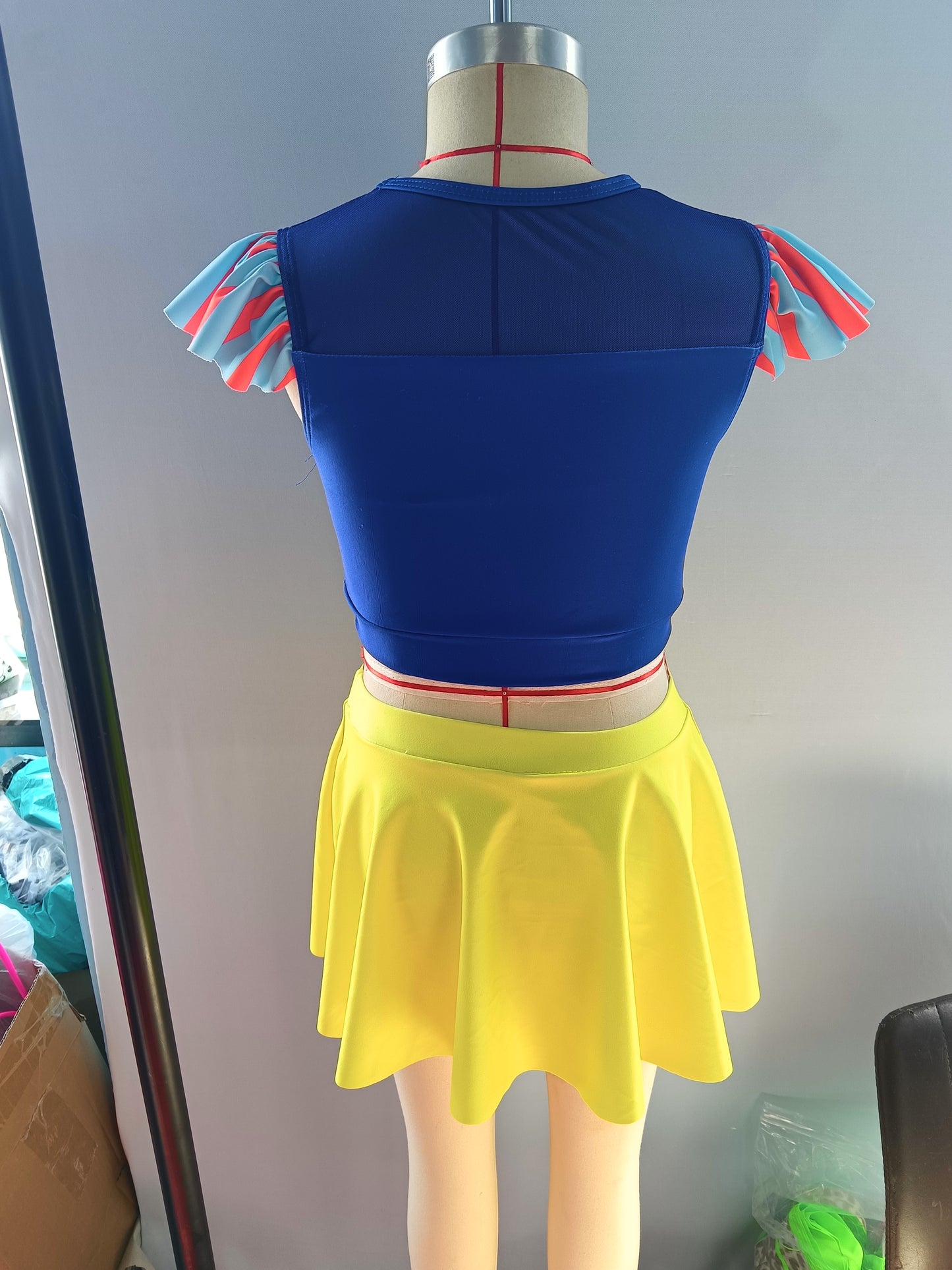 S0144 Girls blue yellow cartoon princess design 2 pieces swimsuits