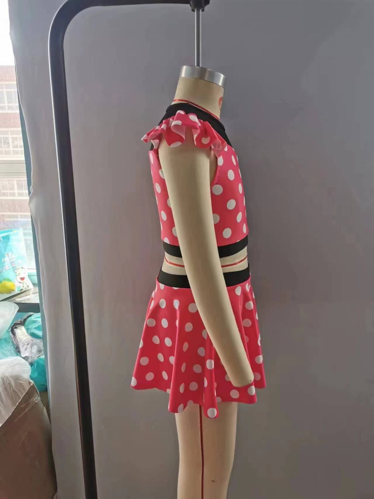 S0147 Girls red dots cartoon princess design 2 pieces swimsuits