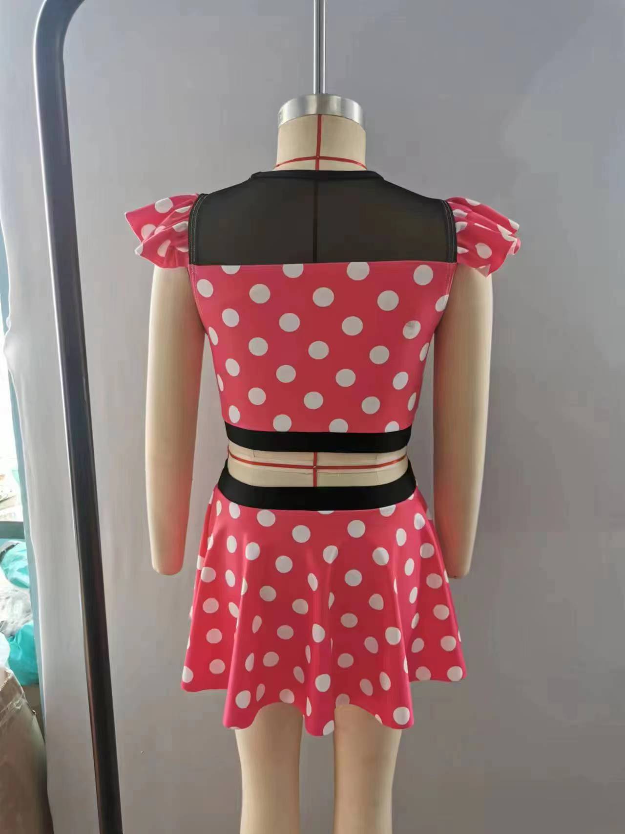 S0147 Girls red dots cartoon princess design 2 pieces swimsuits