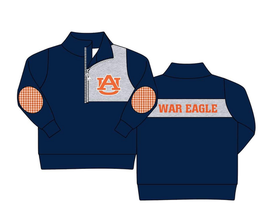(Custom Design MOQ 5)  Boys navy long sleeve zipper pullover shirts