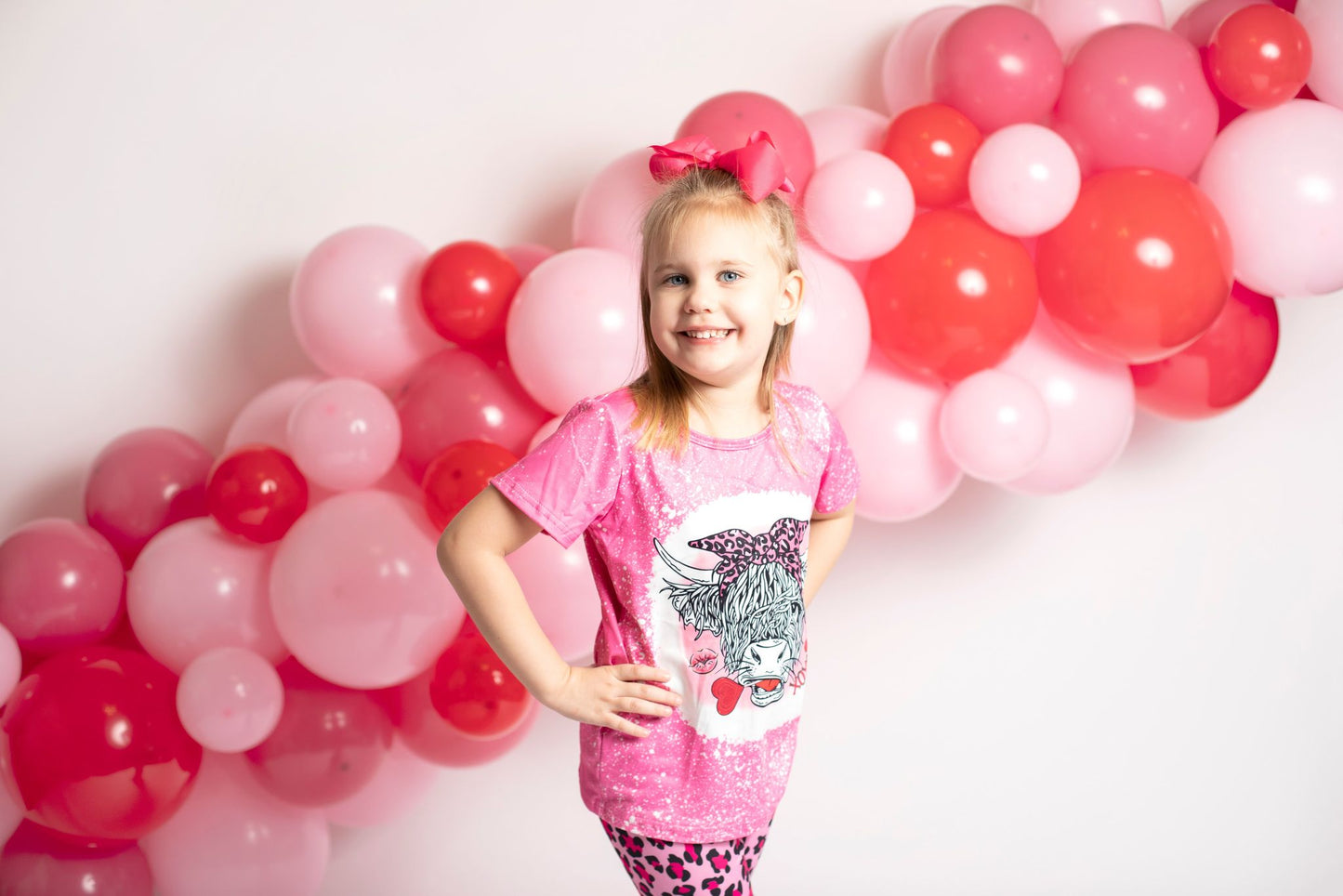 Girls highland cow print pink leopard bell pants Valentine's Day outfit  GSPO0334