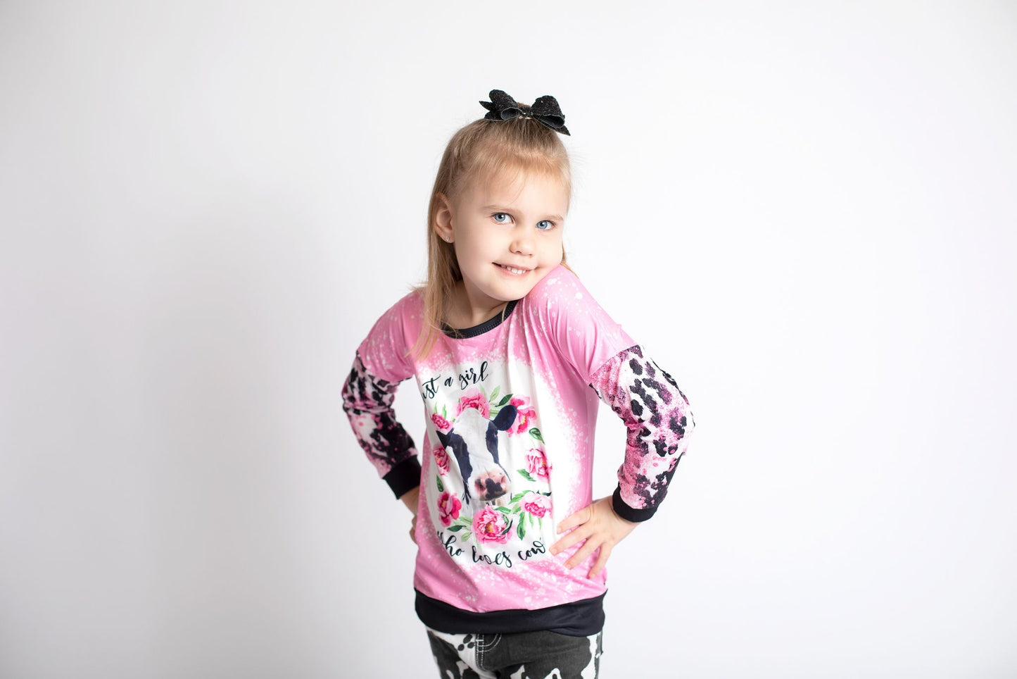 Girls fall COW print denim pants outfits GLP0399