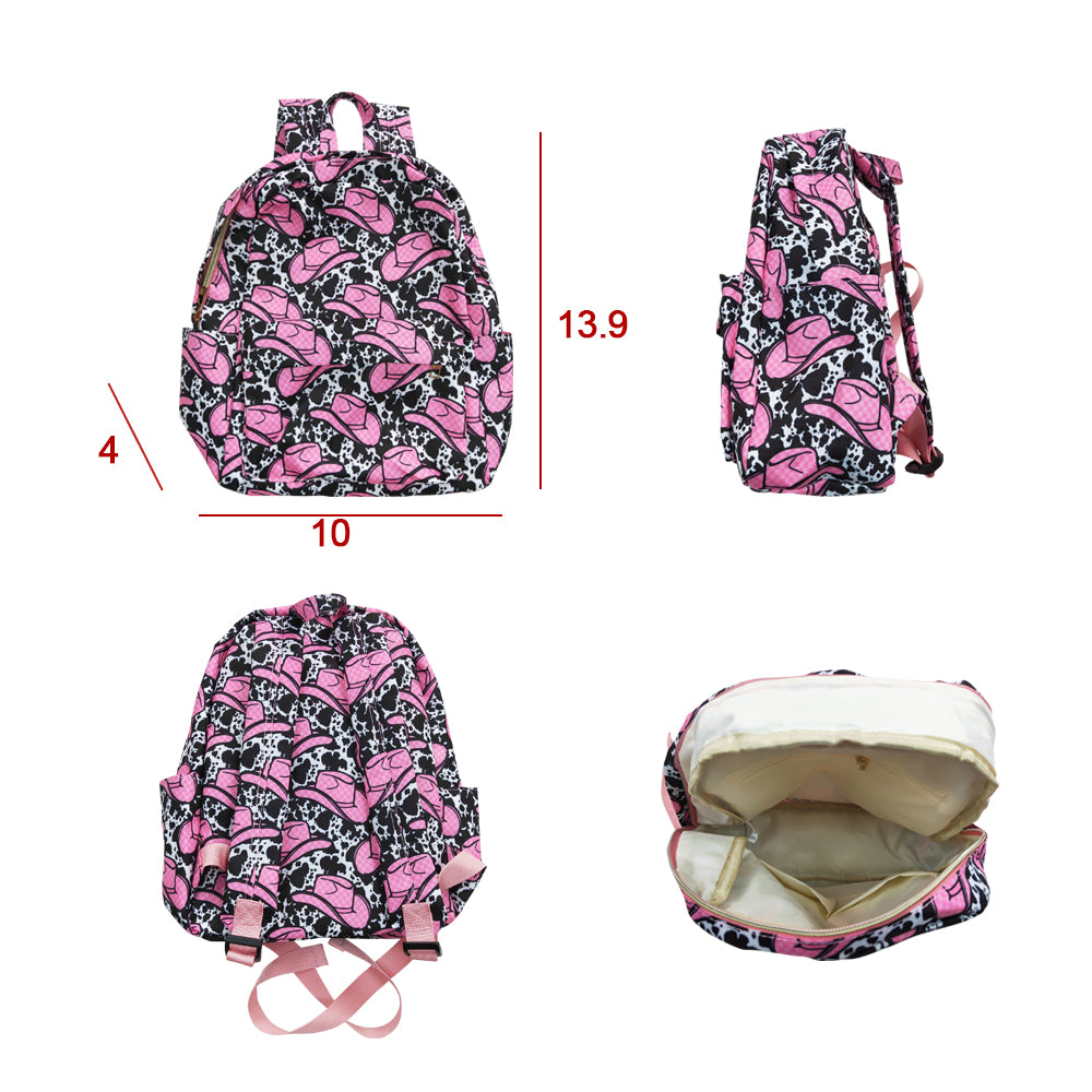 Girls pink hat cow print backpack BA0038