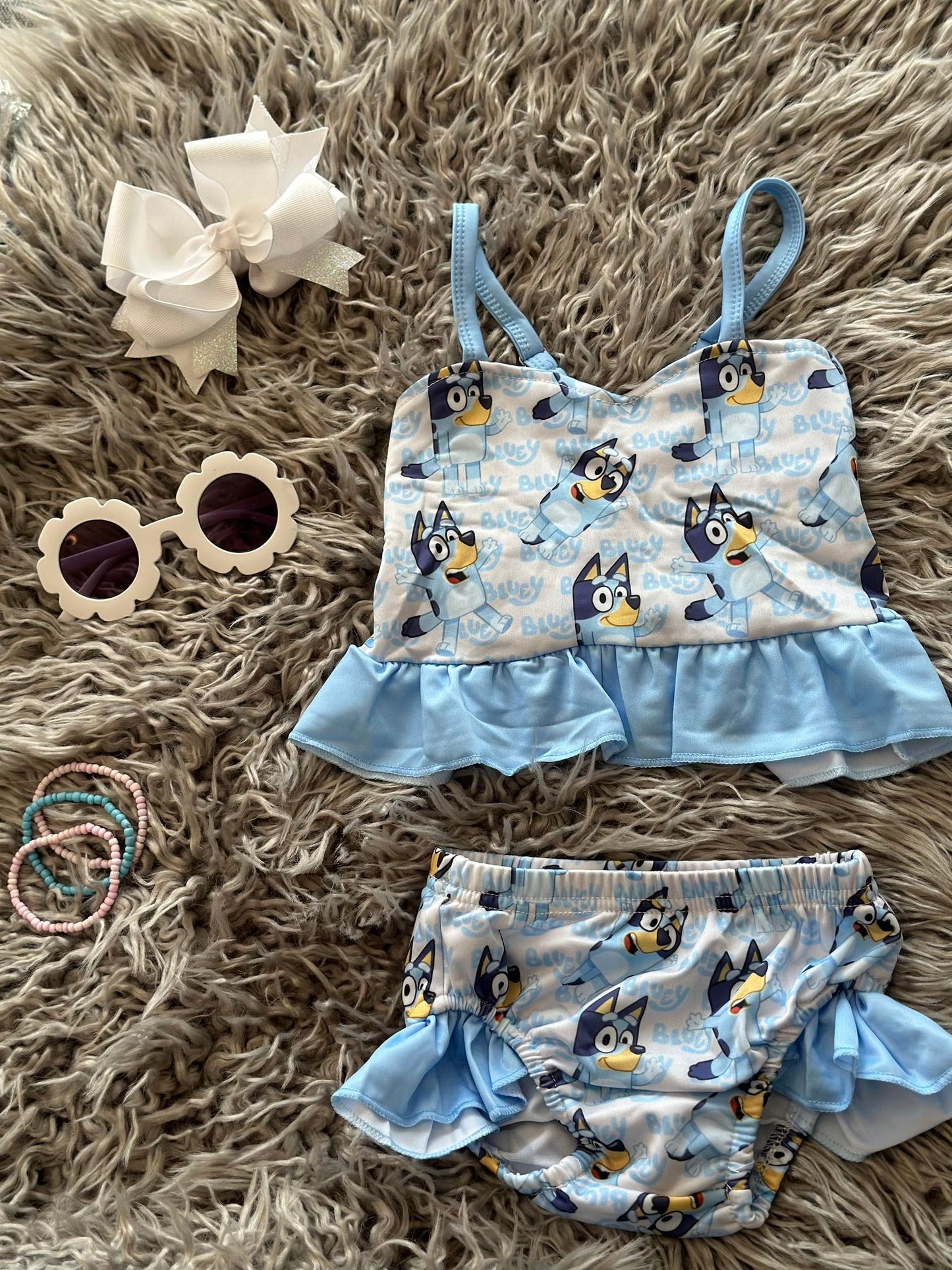 Girls blue cartoon dog print swimsuit E10-19