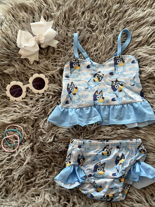 Girls blue cartoon dog print swimsuit   E10-19