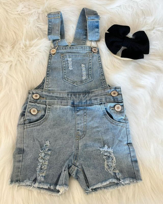Baby girls blue suspender denim overall shorts jumpsuit SS0016