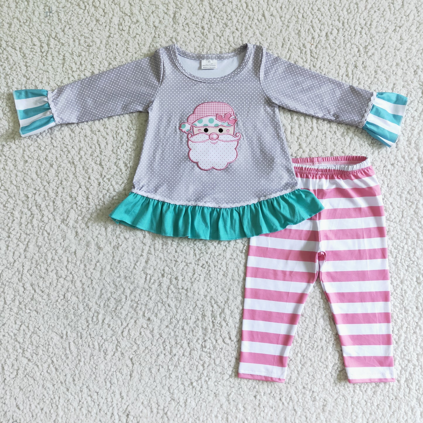 (Promotion)6 A11-27 Santa Top Pink Stripes Legging Pants Girls Christmas Outfits