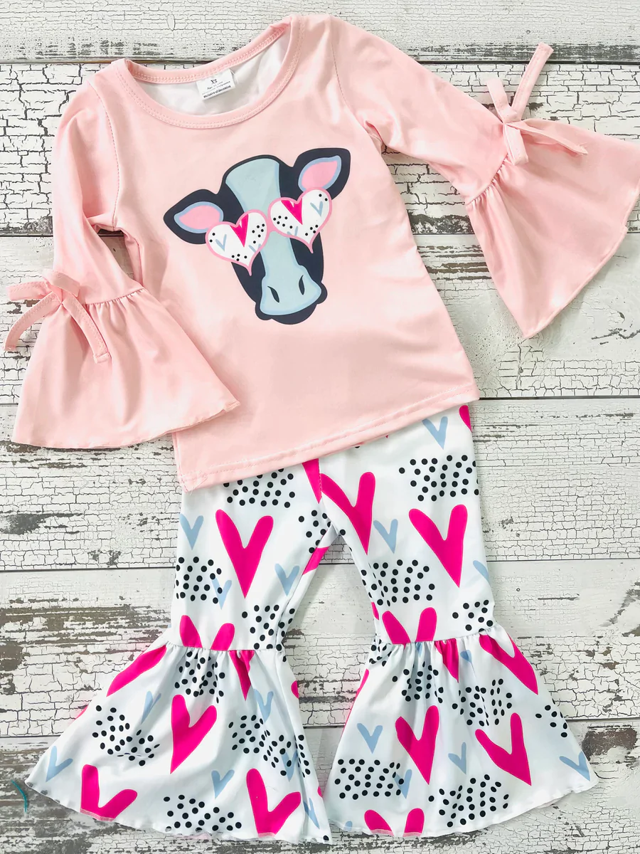 (Promotion)Girls cow design heart print Valentines outfits 6 A15-29