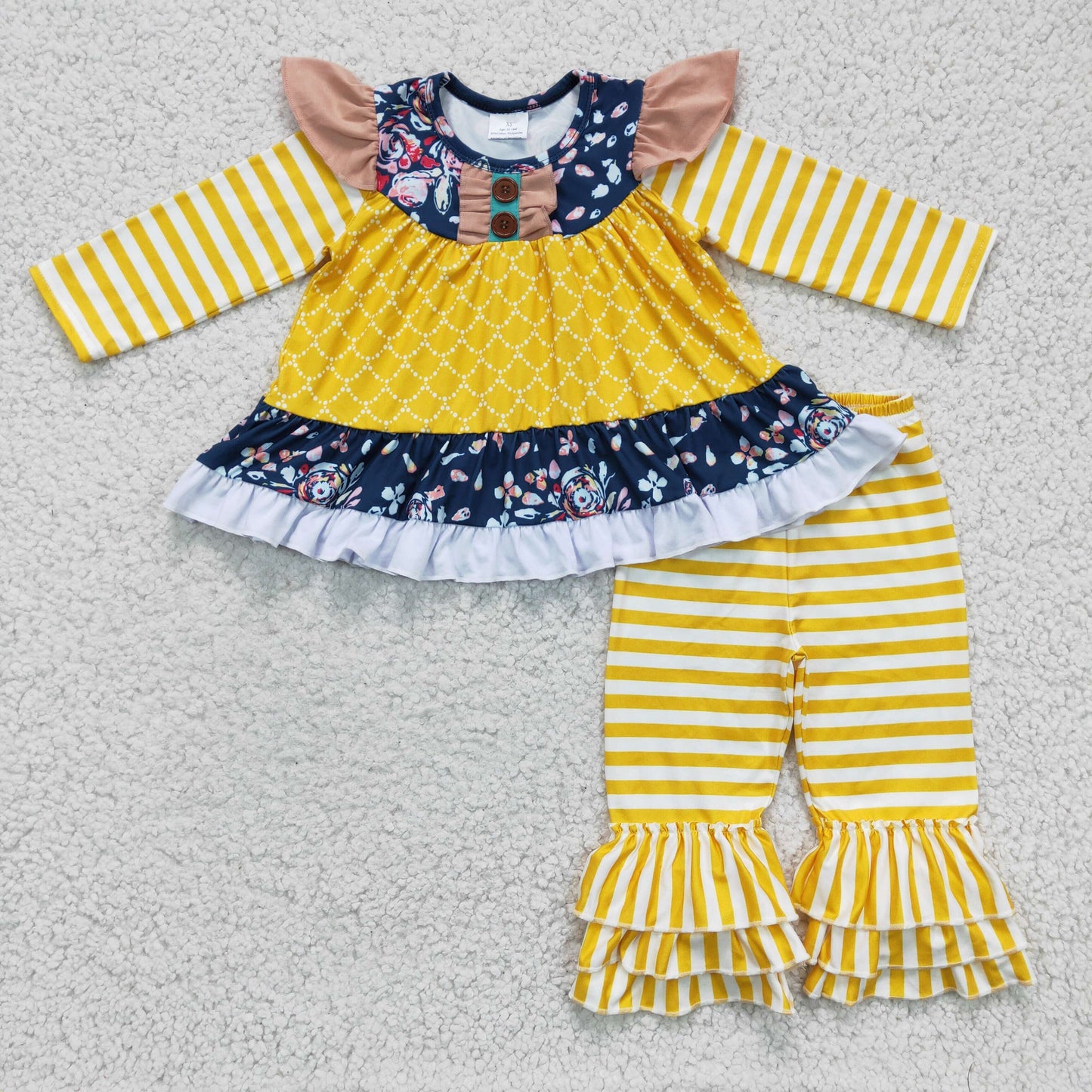 (Promotion) Mustard long sleeve top match stripes pants outfits 6 A20-11