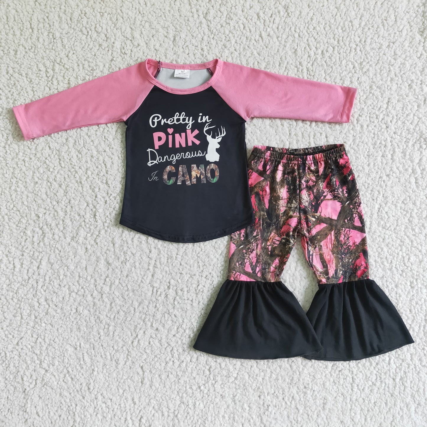 (Promotion) Pink Camo Top Bell Bottom Pants Girls Fall Outfits 6 A24-12