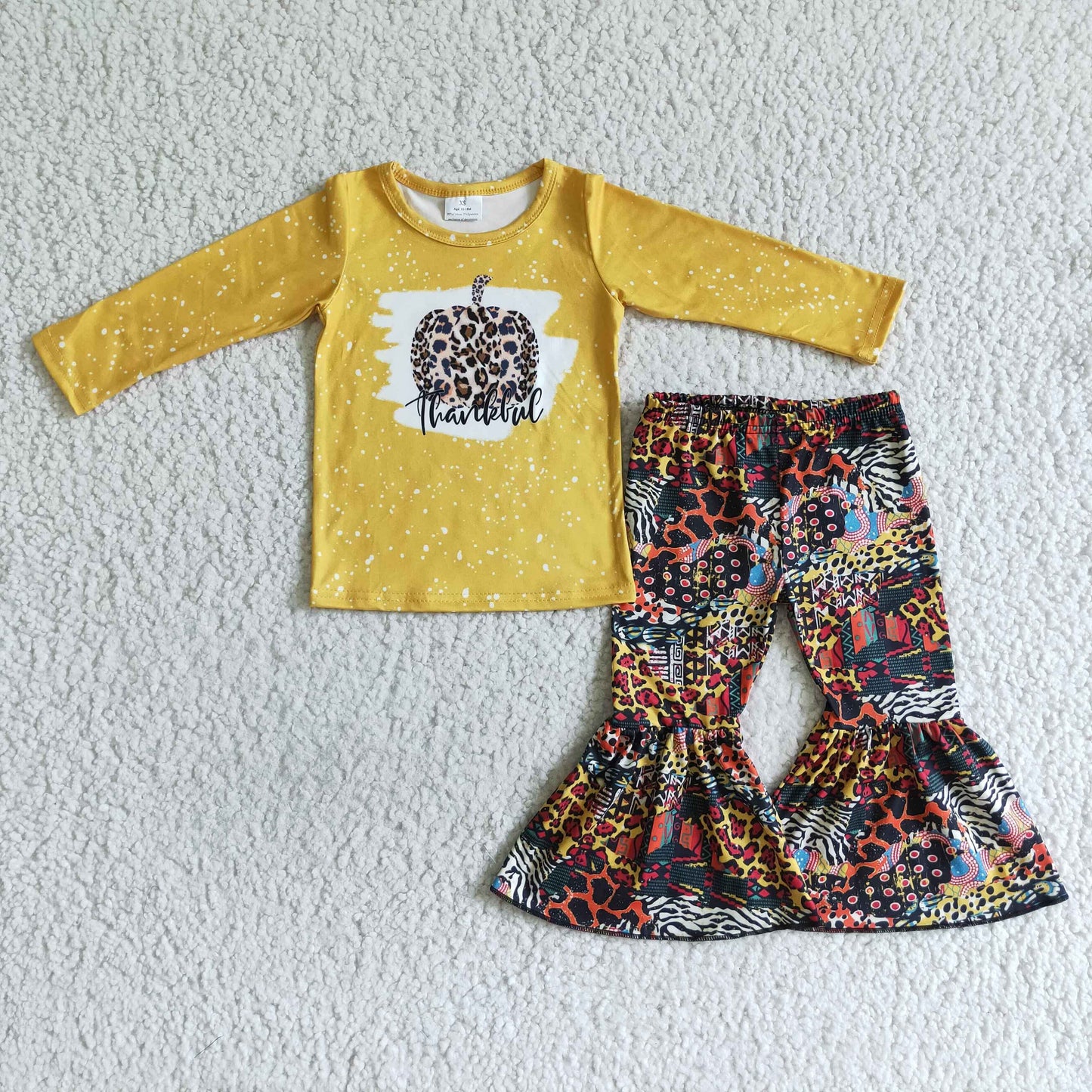 (Promotion) Thankful Leopard Top Bell Pants Girls Fall Outfits     6 A3-16