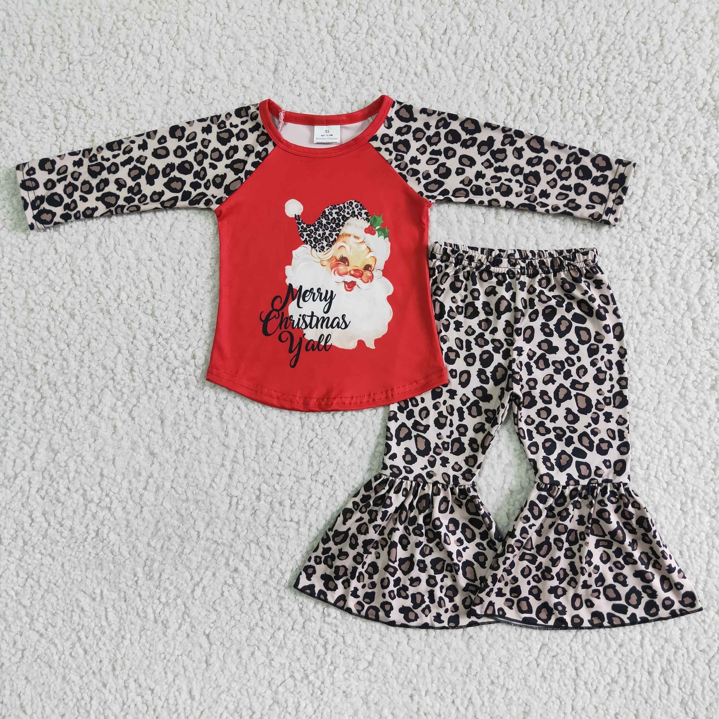 Santa Leopard Bell Pants Girls Christmas Outfits 6 A8-15