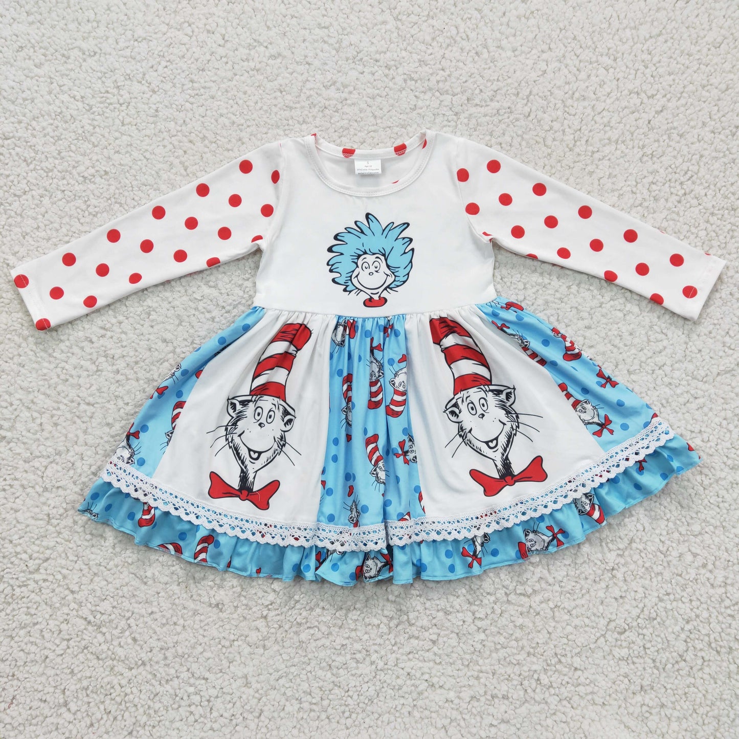 Long sleeve cat panel twirl dresses 6 A9-18