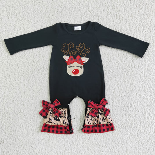 USA-Shop 6 B11-9 Deer Embroidery Baby Girls Christmas Romper