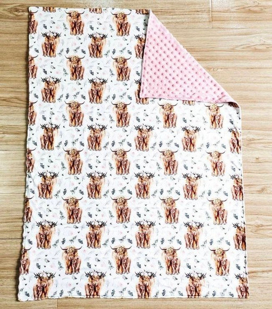 Highland cow print pink blanket  6 B6-34