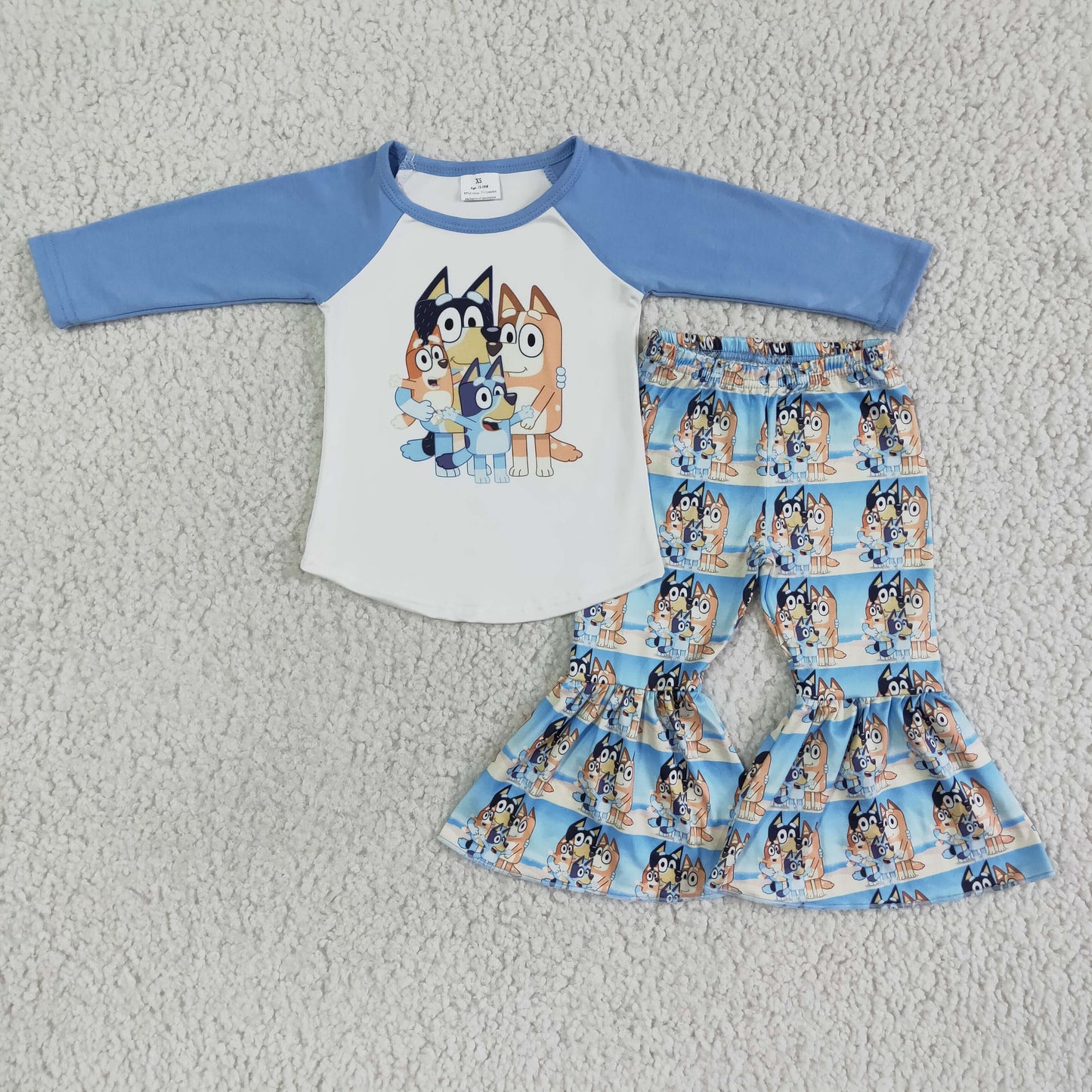 Girls blue cartoon dog bell bottom pants outfits 6 B6-38