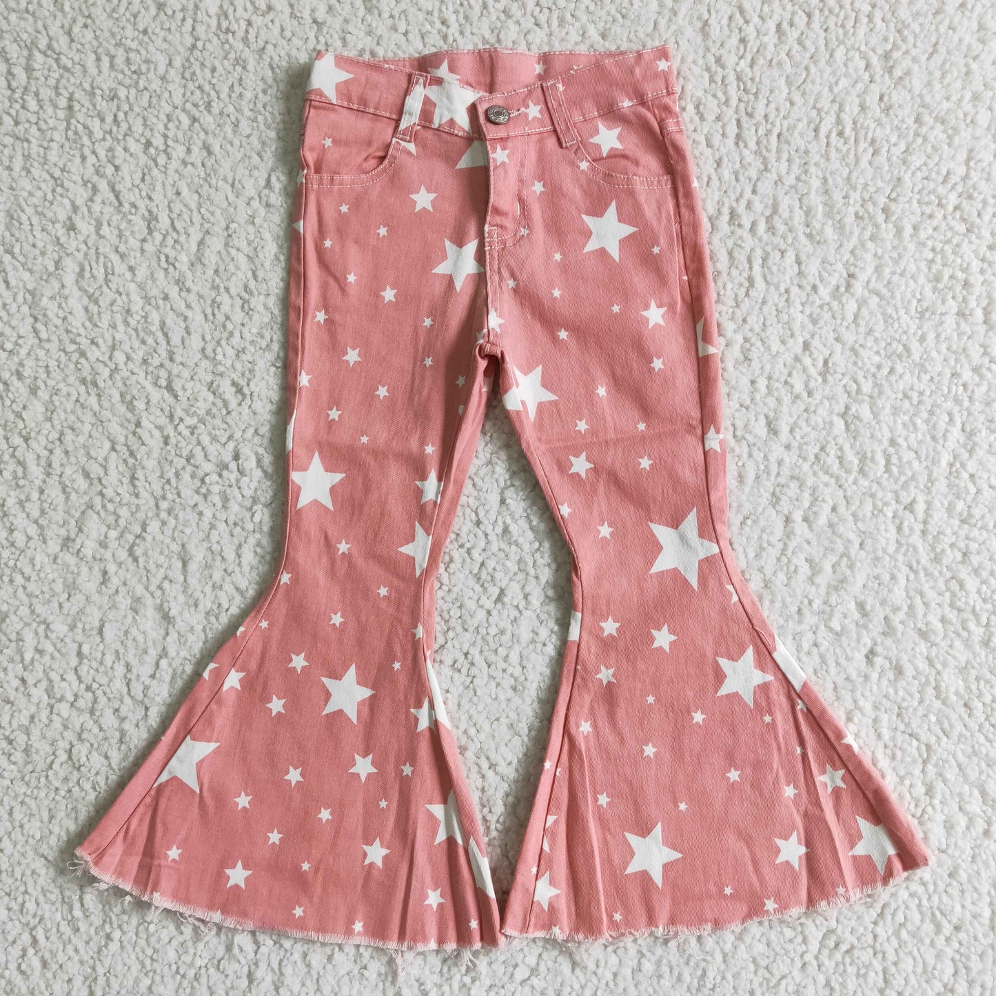 Pink star denim bell bottom jeans C14-11