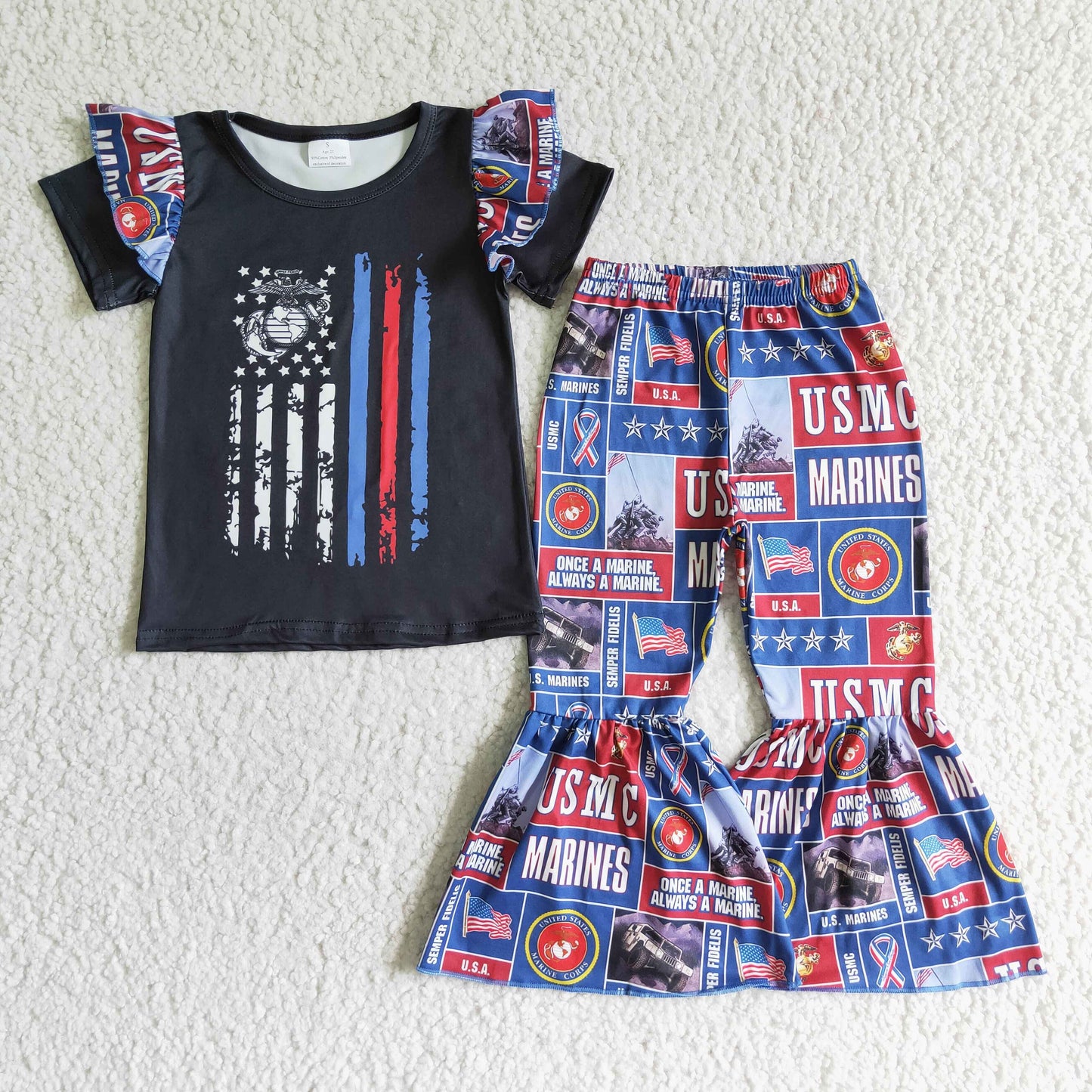 Short sleeve bell bottom pants outfits A1-21