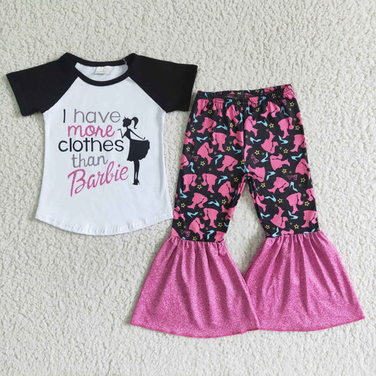 Pink BA Short sleeve bell bottom pants outfits A11-10