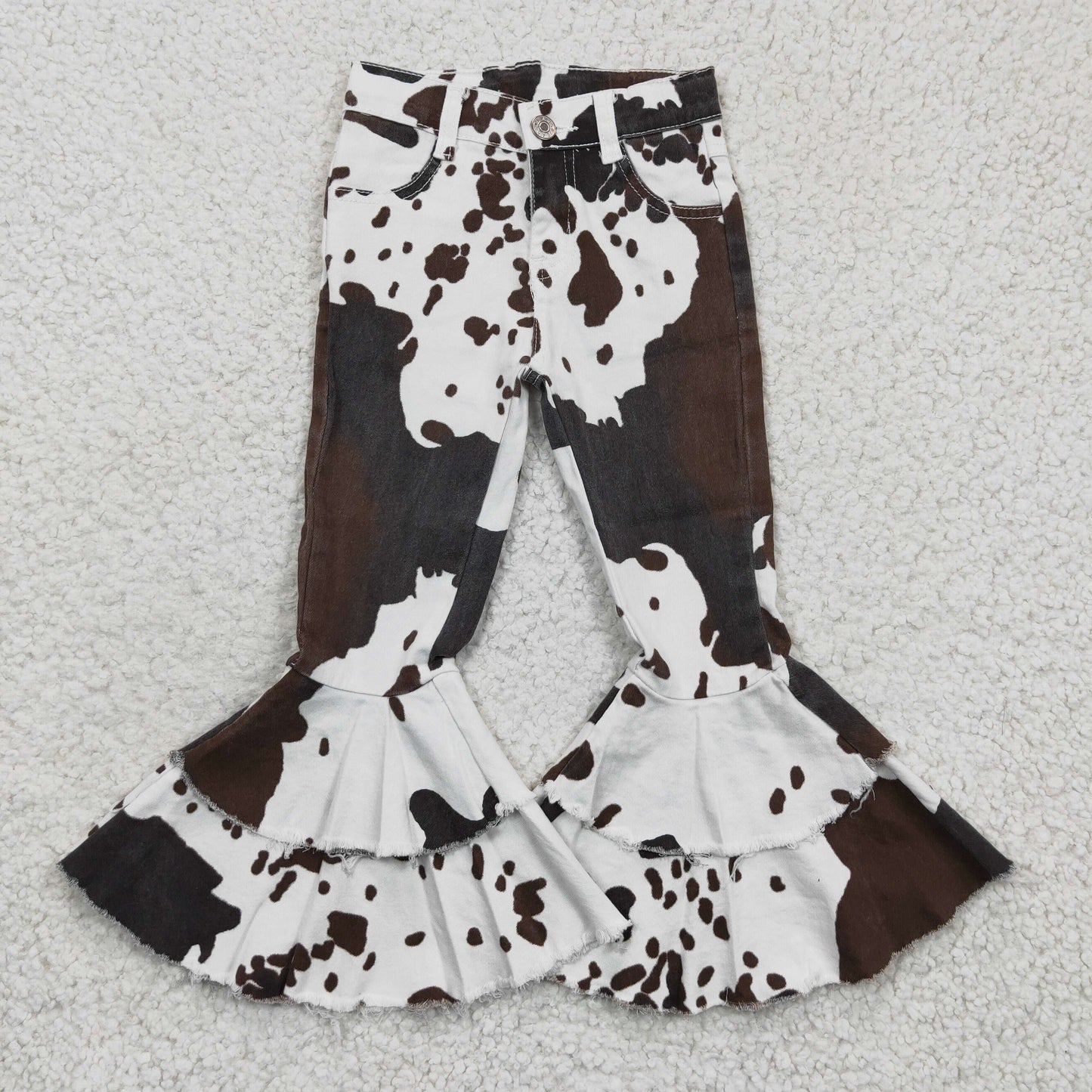 Cow print denim bell bottom jeans Aa-1