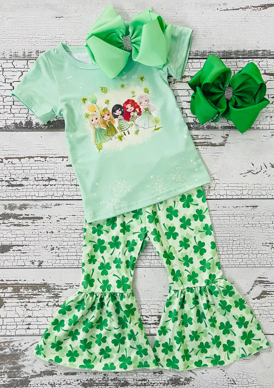 (Promotion)Short sleeve bell bottom pants St. Patrick Days' outfits B10-2
