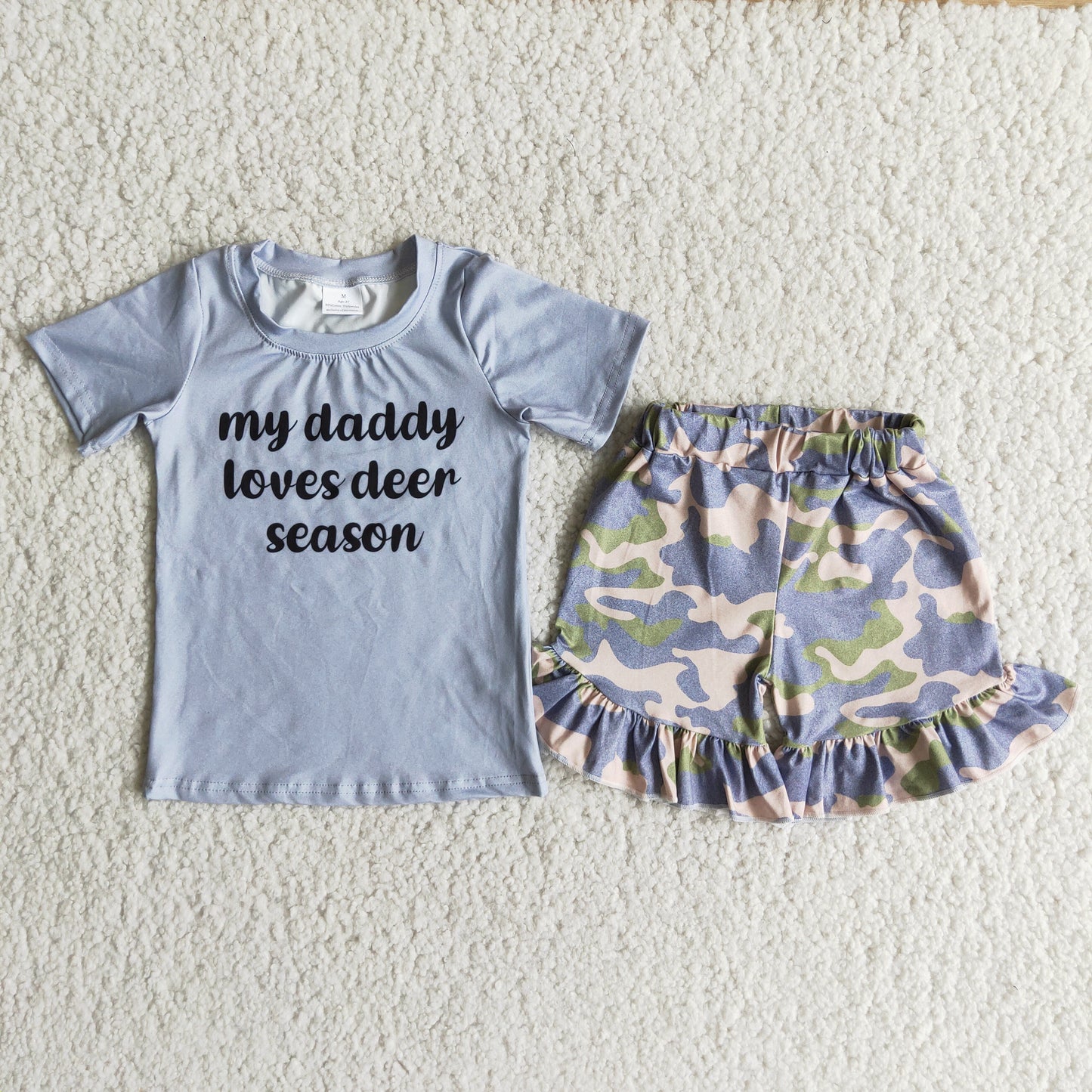 (Promotion)Daddy Season Grey Top Camo Shorts Girls Summer Outfits B11-22
