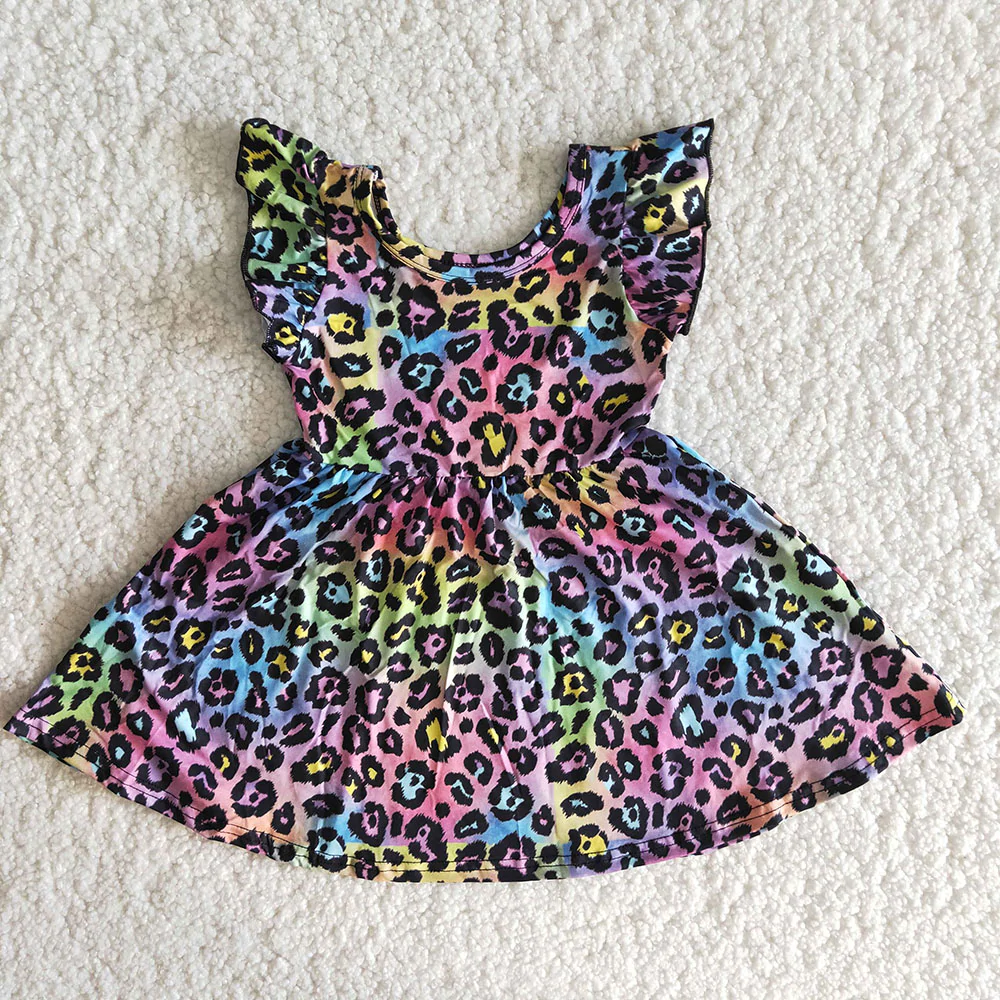 Flutter sleeves knee length leopard dress B15-13