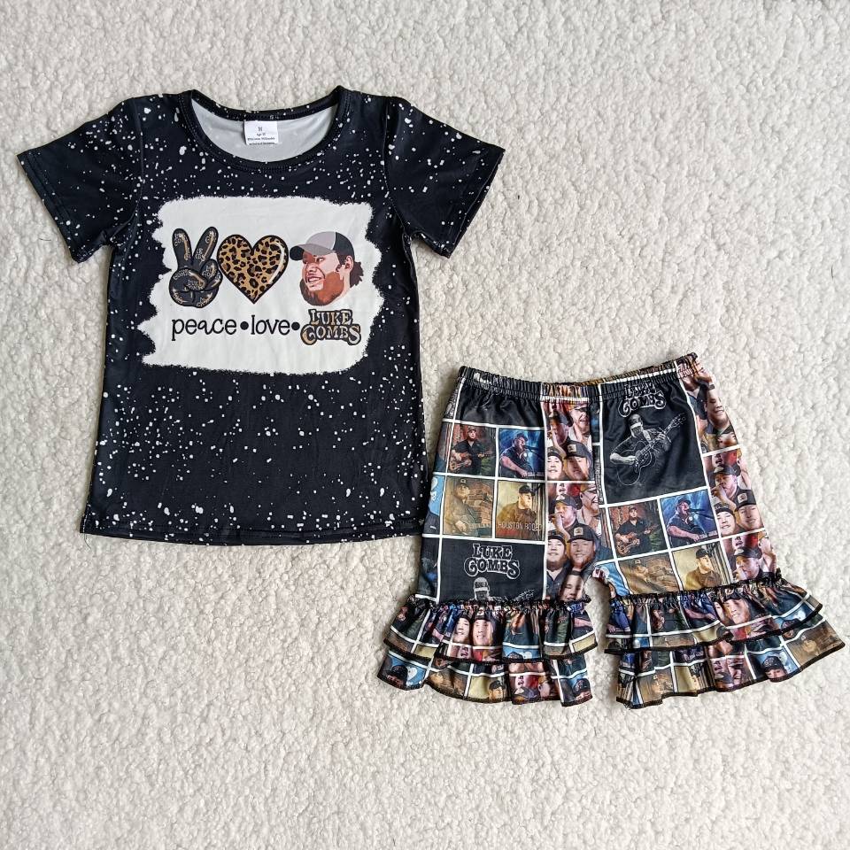 (Promotion)Short sleeve ruffles shorts summer outfits B16-3