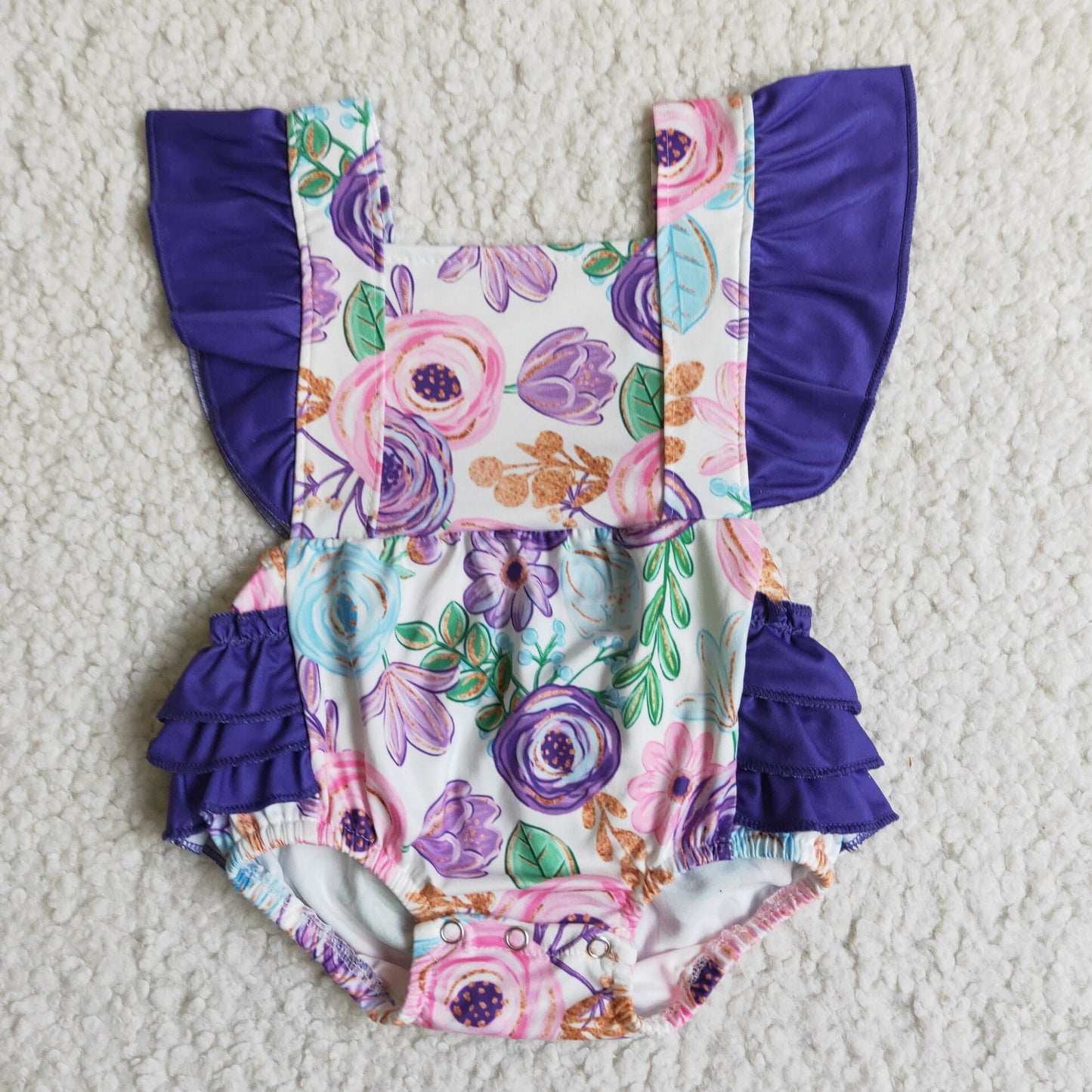 (Promotion)Purple Flowers Baby girls bubble romper B3-27