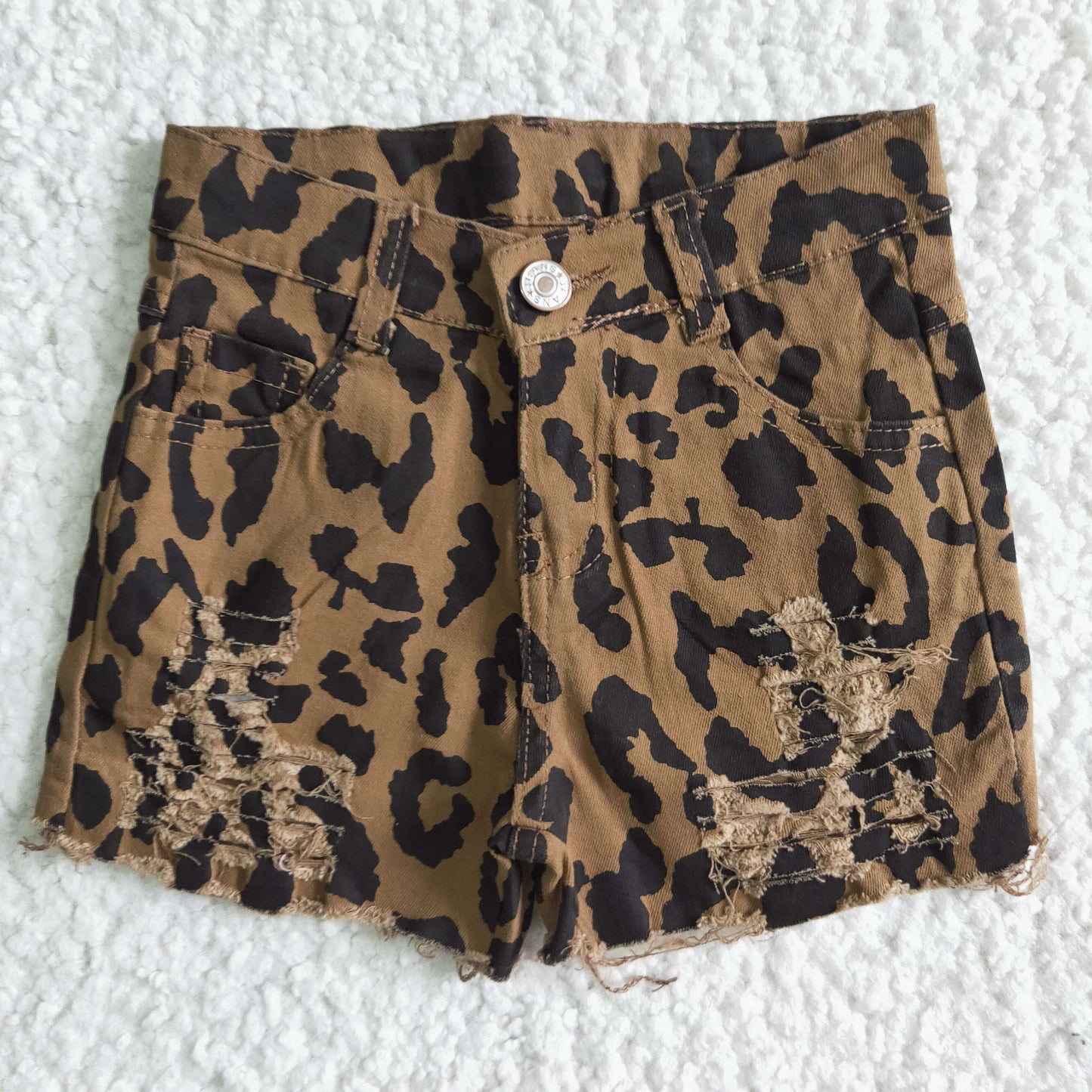 Denim leopard print summer shorts B4-16