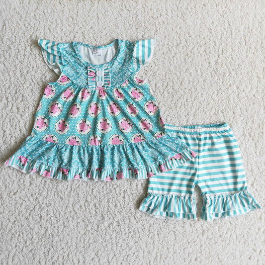 Flutter sleeve ruffles shorts summer outfits B9-10