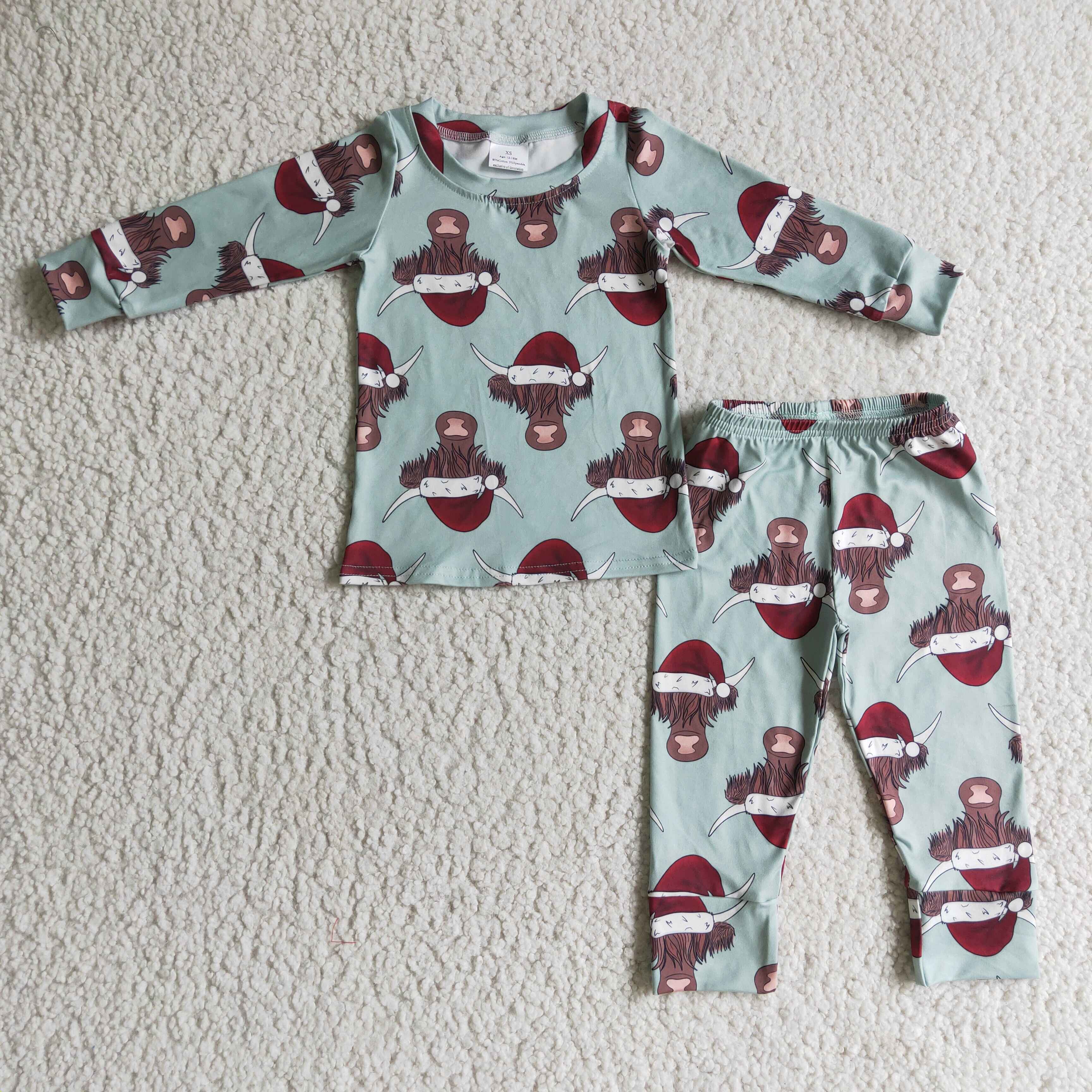 Boys Christmas Highland cow print pajama set BLP0087 – baby skirts