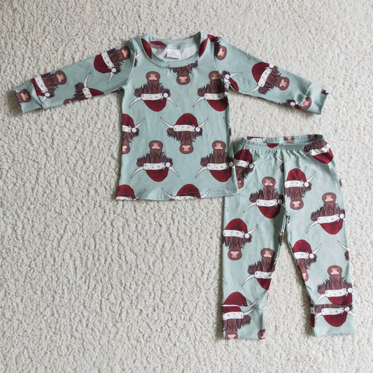 (Promotion)Boys Christmas Highland cow print pajama set   BLP0087