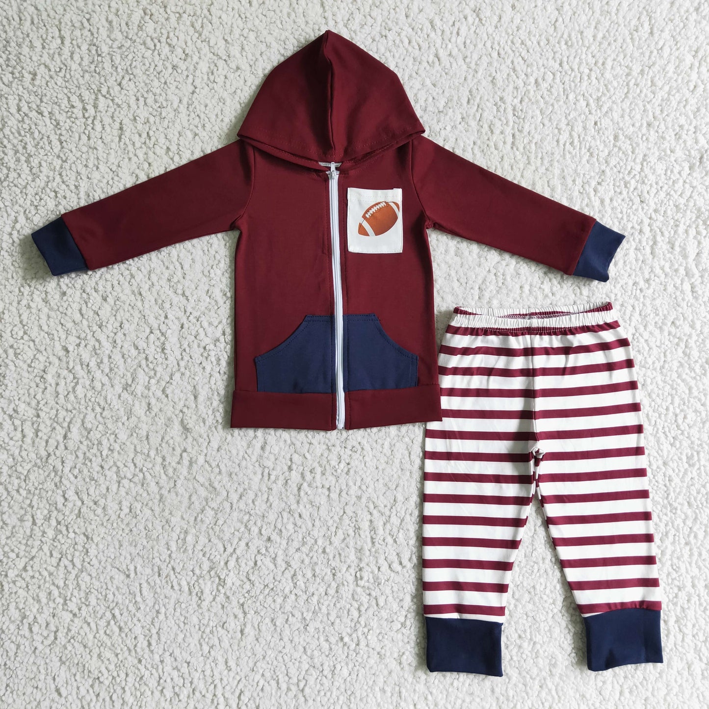 (Promotion)Football Pocket Zipper Hoodie Top Stripes Pants Boys Fall Outfits   BLP0093