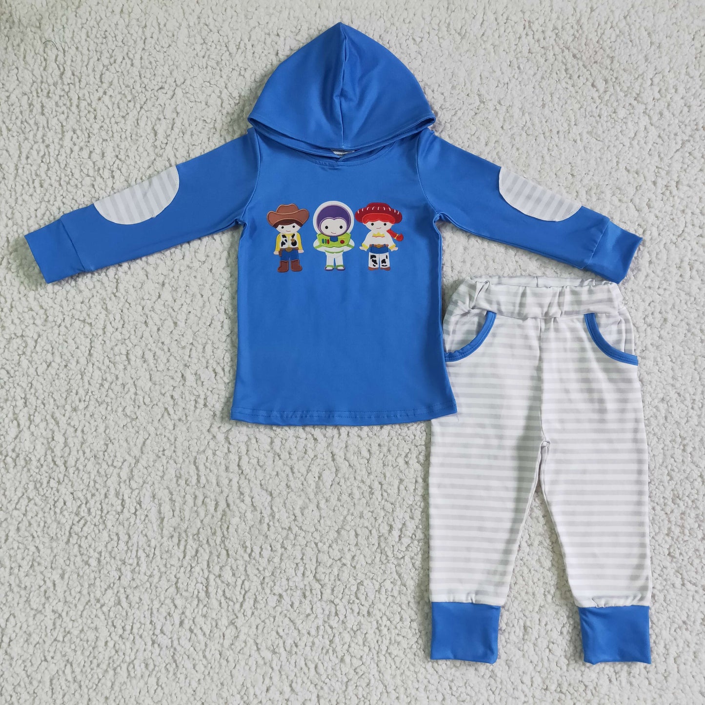 (Promotion)Boys fall cartoon toys blue print hooded Outfits BLP0099
