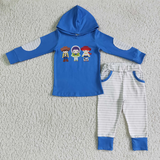 (Promotion)Boys fall cartoon toys blue print hooded Outfits  BLP0099
