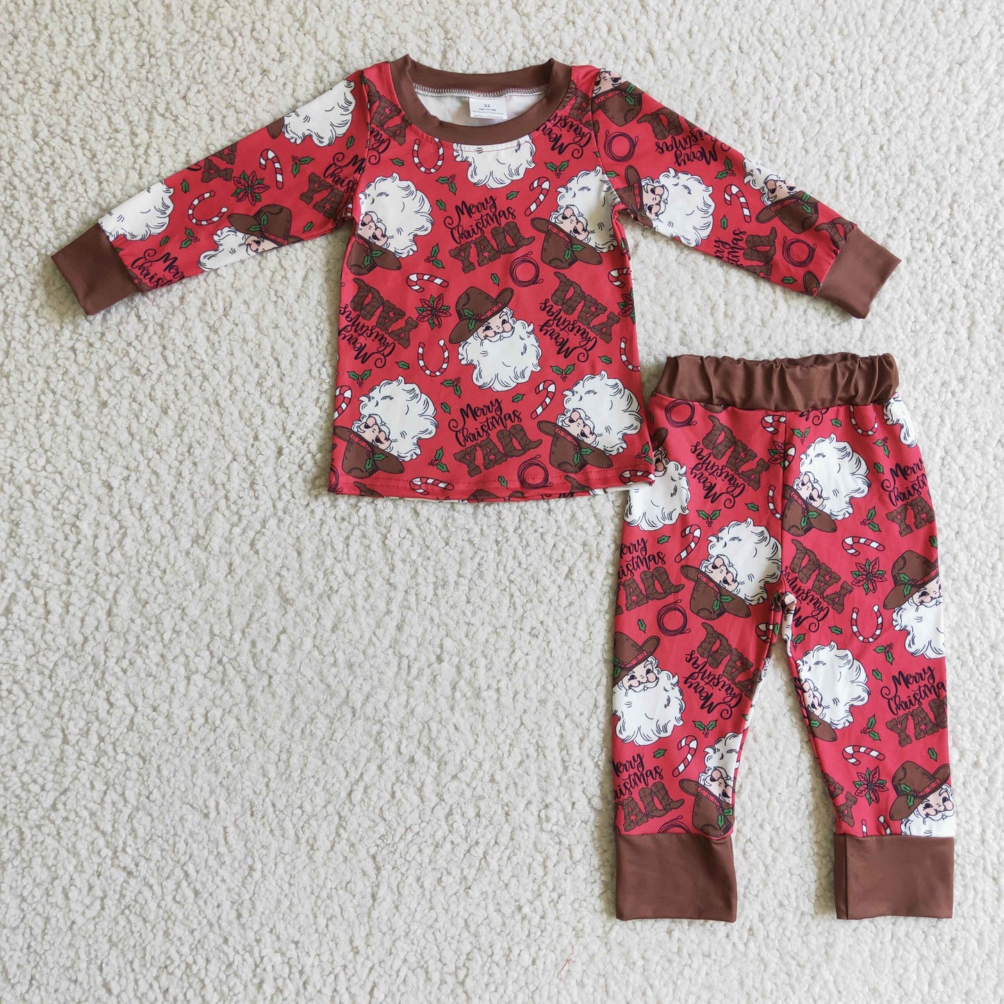 (Promotion) Santa Holly Print Kids Christmas Pajamas Outfits BLP0120