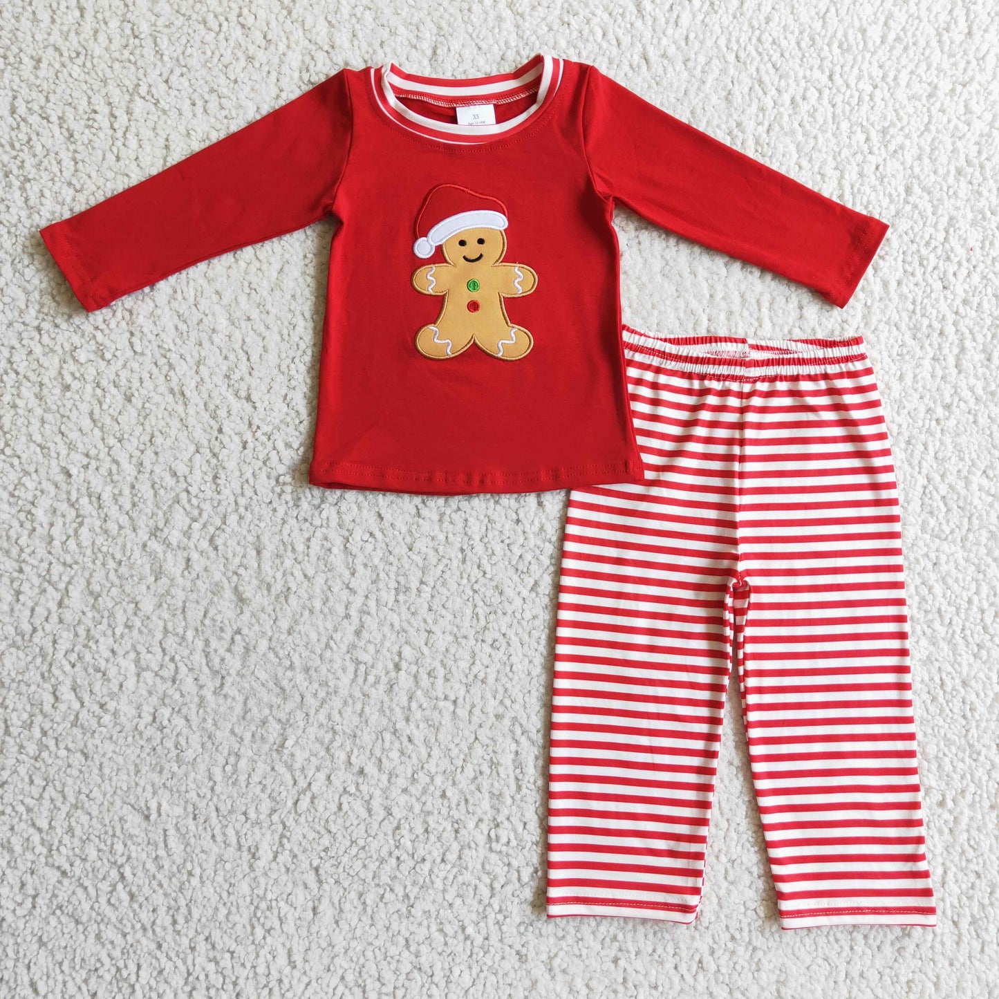 Gingerbread Embroidery Red Boys Christmas Pajamas Outfits BLP0122