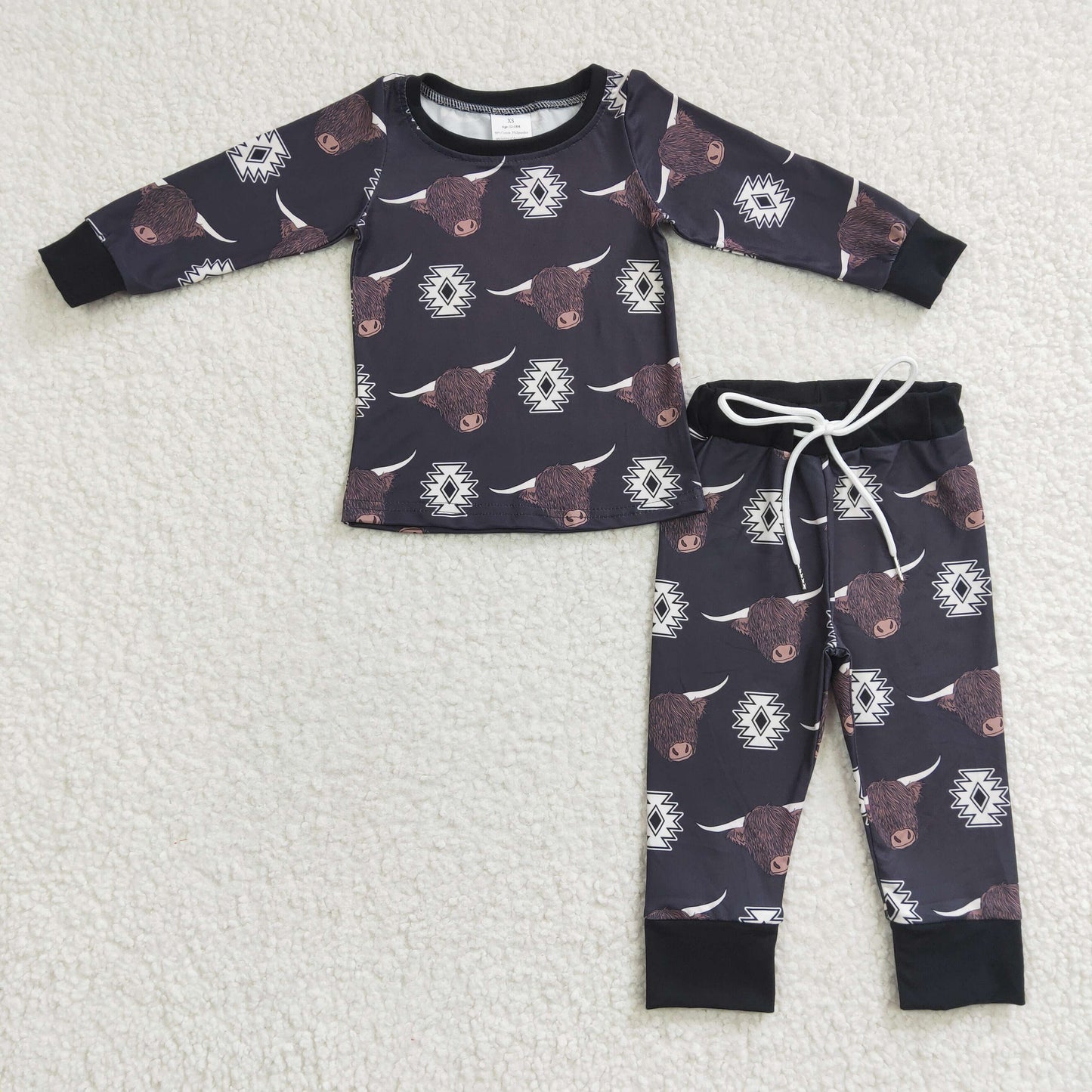 (Promotion)Boys black highland cow print pajamas BLP0153
