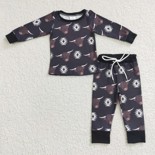 (Promotion)Boys black highland cow print pajamas  BLP0153