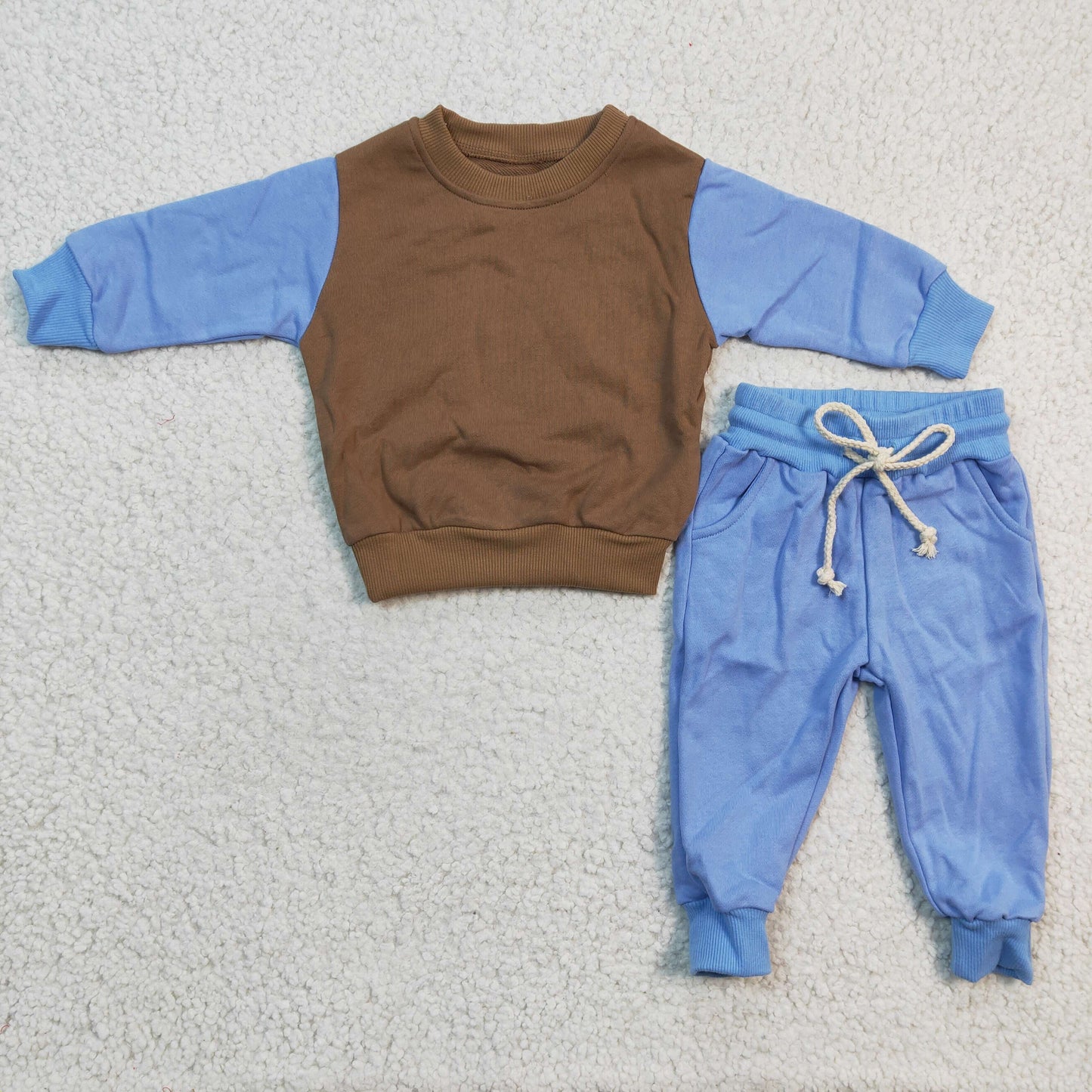 Baby Boys Cotton Blue Brown Ribbed Spring Pants Sets BLP0168