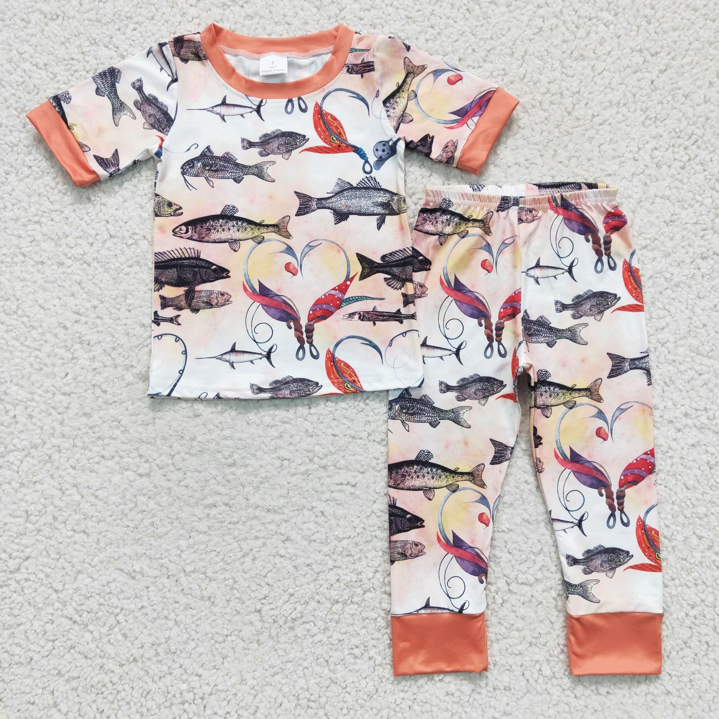 (Promotion)Boys fishing heart print Valentine's Day pajama set BSPO0041
