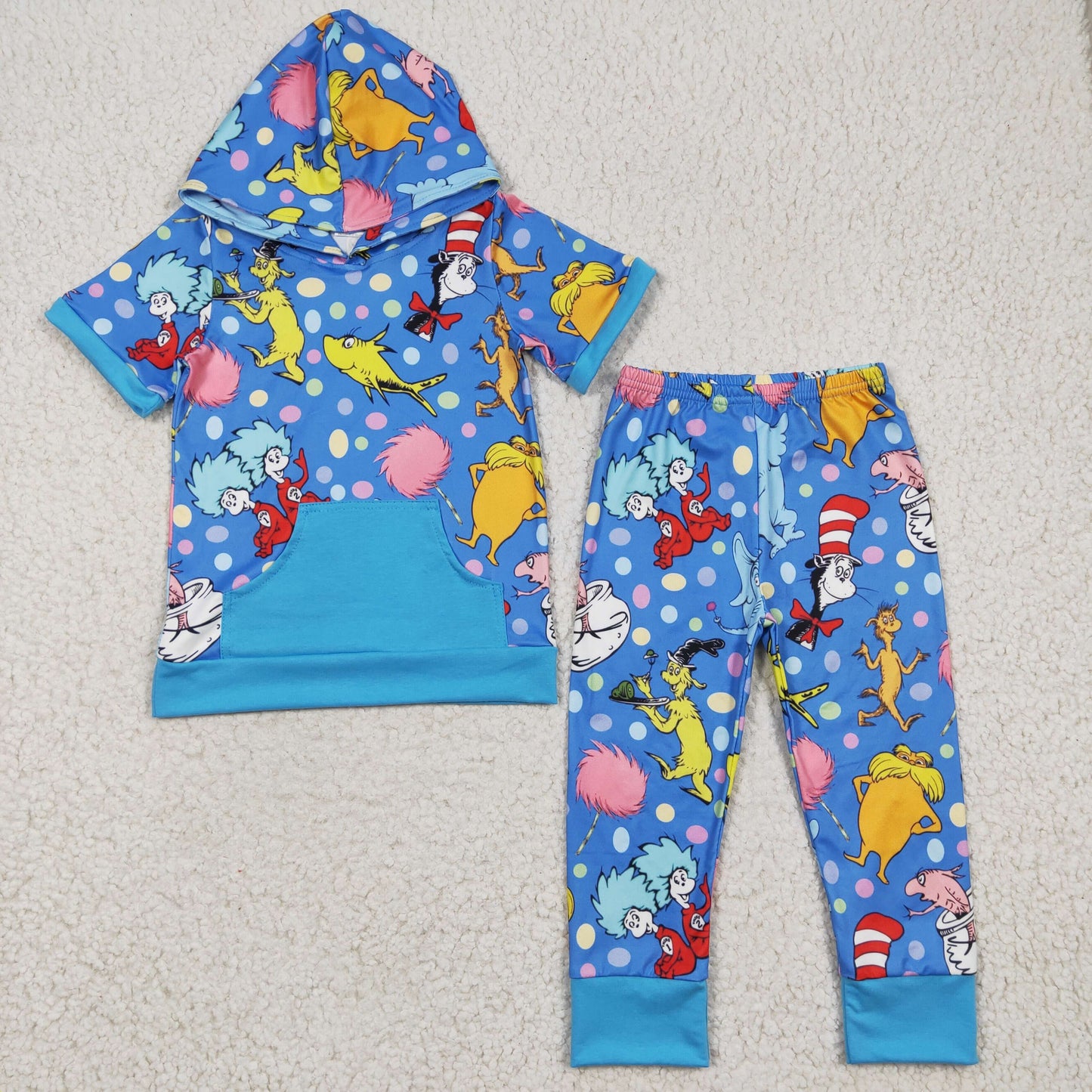 Boys blue cartoon print hoodie outfits BSPO0068