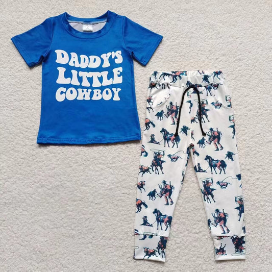 (Promotion)Daddy's little cowboy print boys western outfits BSPO0100
