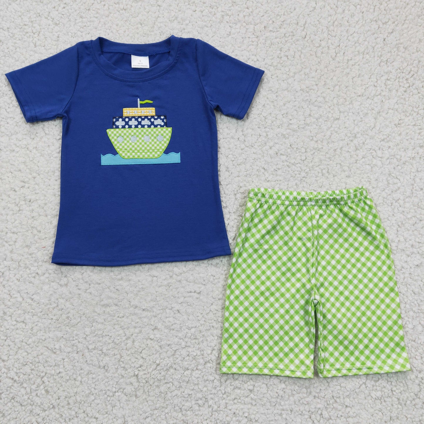 (Promotion)Boys boat print summer outfit  BSSO0097