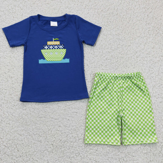 (Promotion)Boys boat print summer outfit  BSSO0097