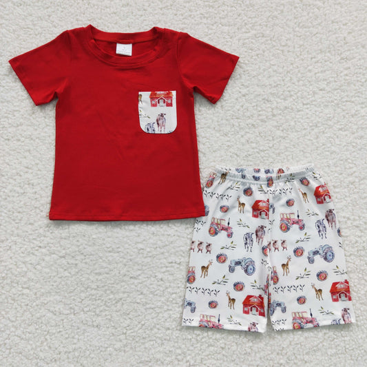 (Promotion)Boy farm print summer outfits  BSSO0120