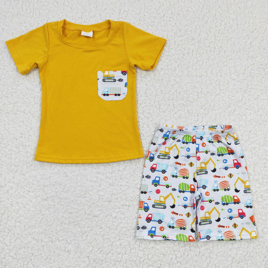 (Promotion)Yellow Pocket Top Construction Shorts Boys Summer Outfits  BSSO0122