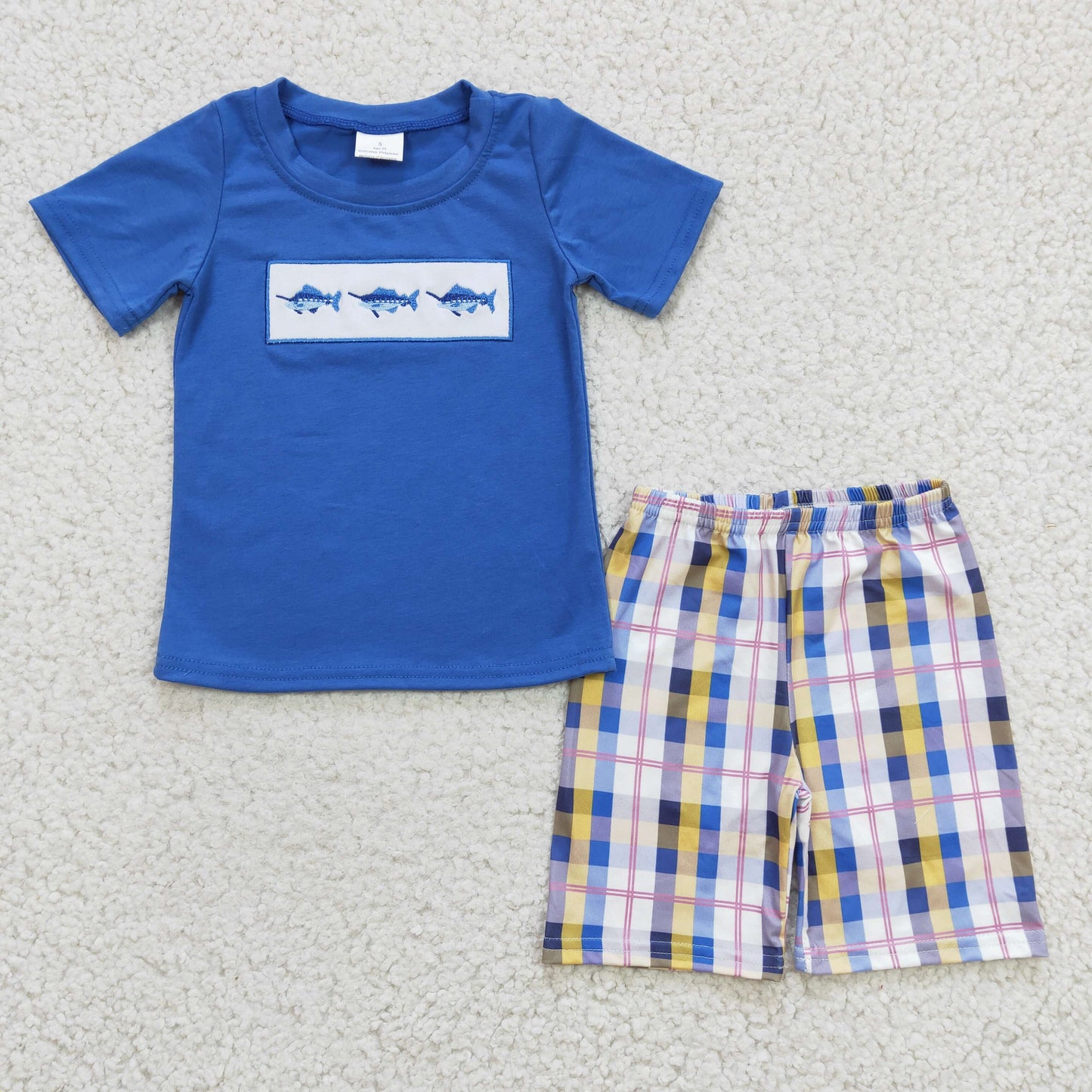 (Promotion)Boys fish print embroidery summer outfits  BSSO0125