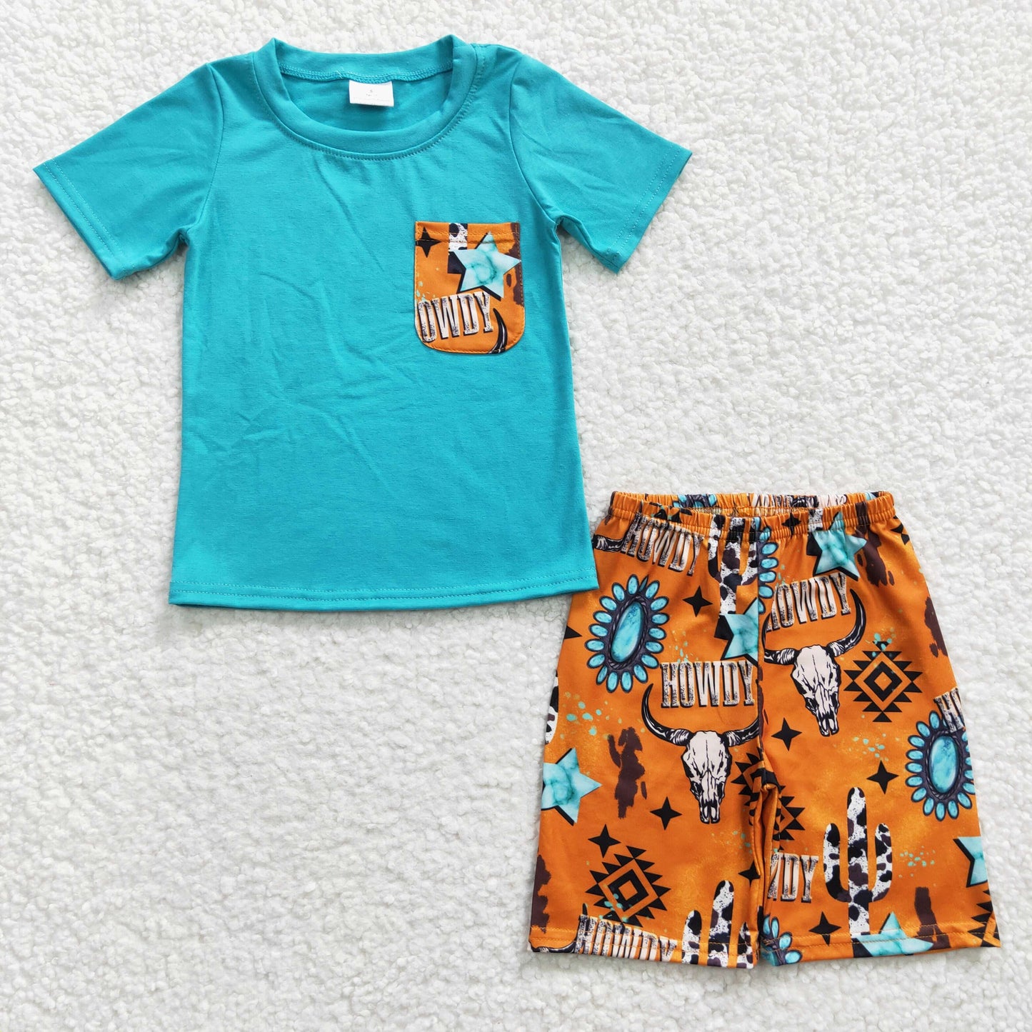 (Promotion)Boys cow skull print summer western outfits BSSO0140